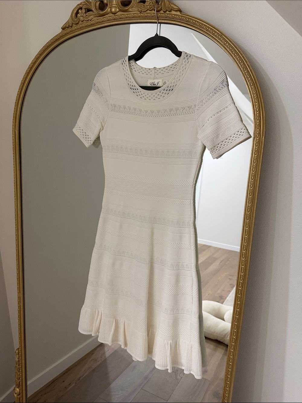 Eliza J Cream Short-Sleeve Knit A-Line Dress
